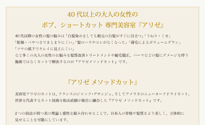 日本人の骨格・髪質を美しくデザインする
『アリゼ メソッドカット』